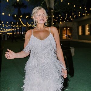 Nadine Merabi Lottie White Fringe Dress